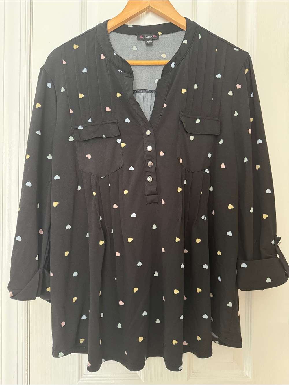 Cocomo Black Tunic with Pastel Heart Print XL